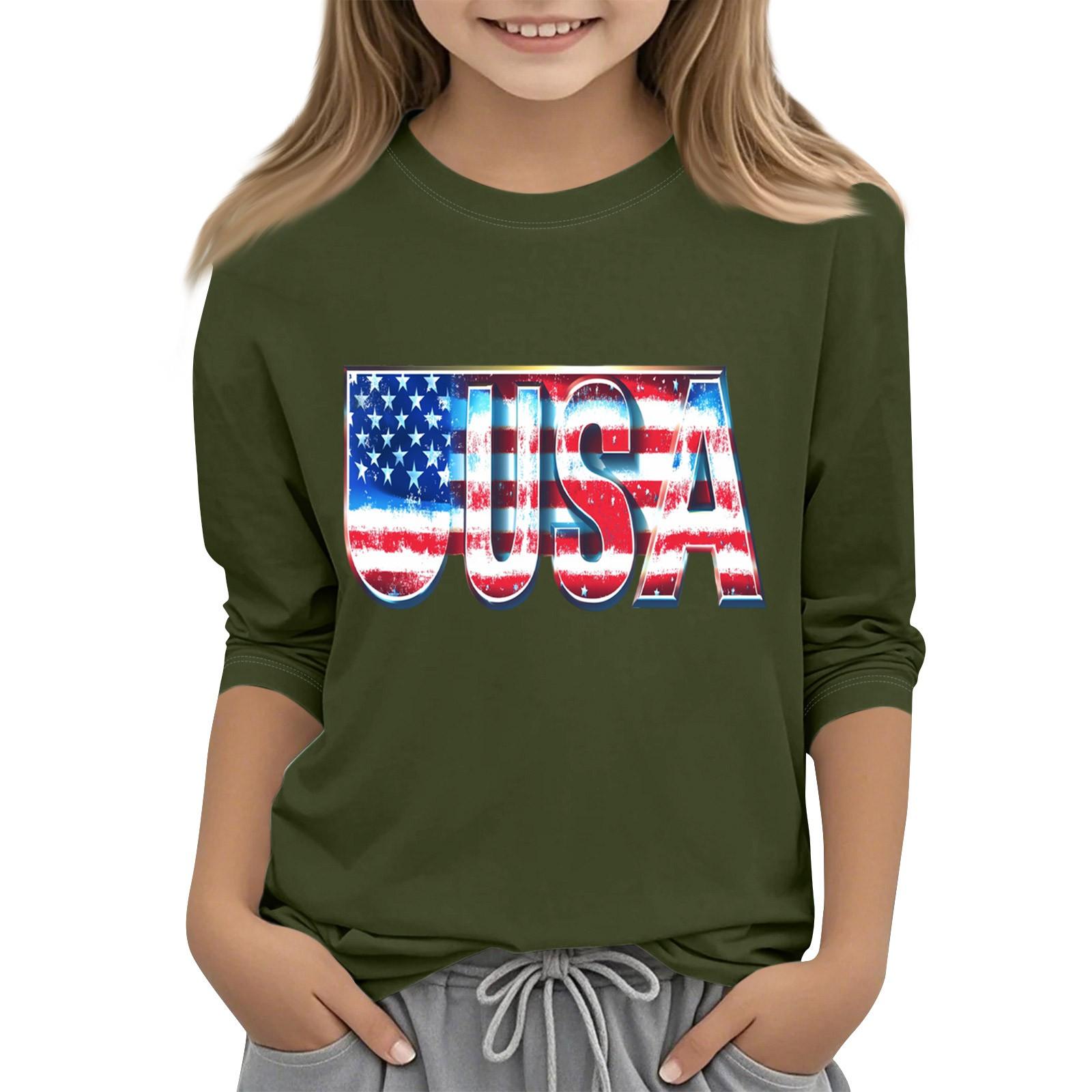 

Детская повседневная футболка с круглым вырезом и принтом «День независимости» с рукавом 3/4 110 армия зеленый