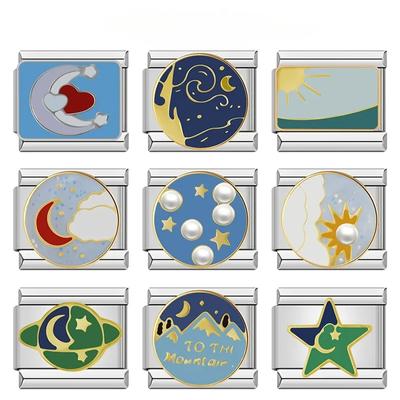 New 2024 Fashion Star Rainbow Landscape Charm Italian Links Fit 9mm Bracelet Stainless Steel Making DIY Jewelry DJ769