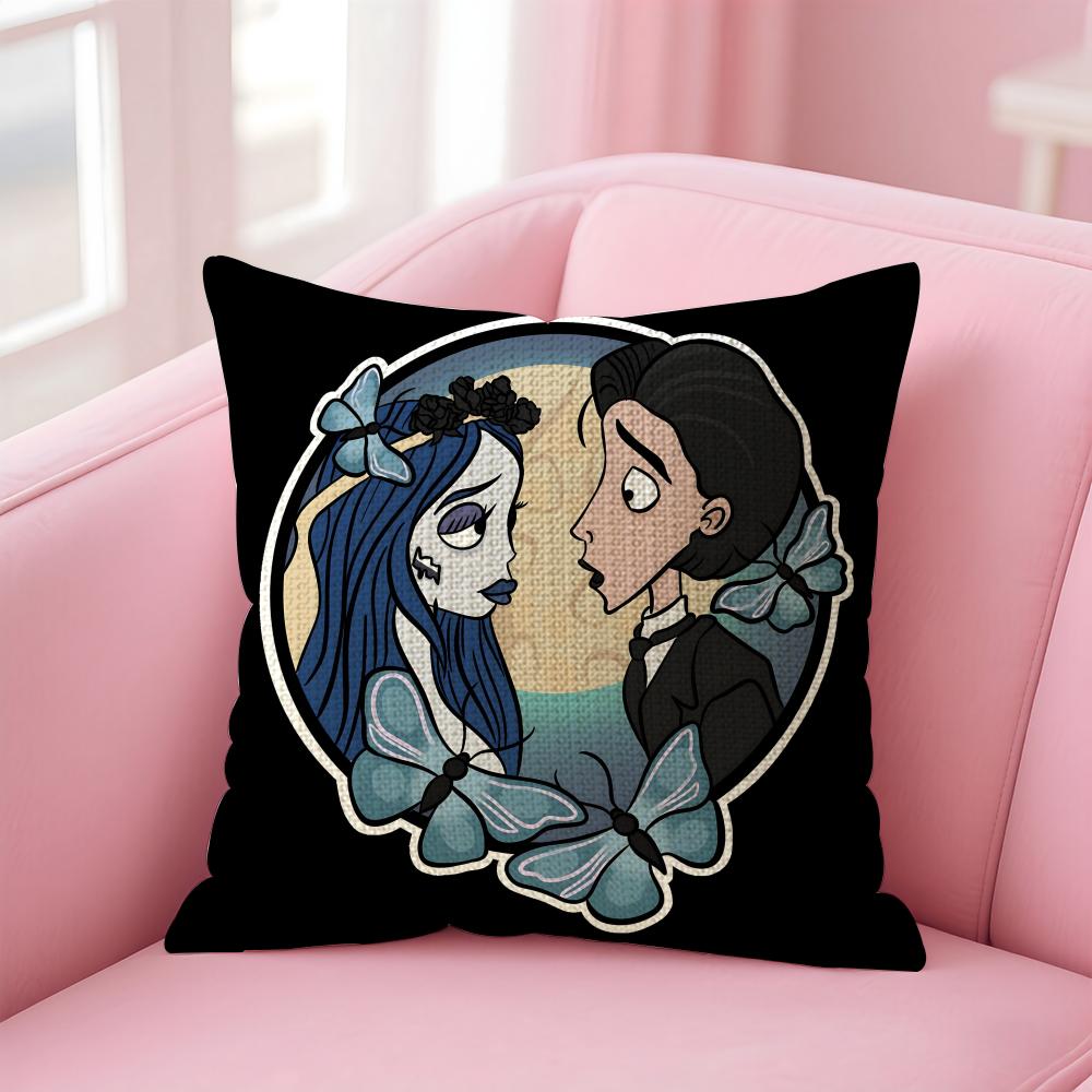 Cartoon CCorpse Bride Cushion Cover Natural Linen Pillow Case DoubleSided Print Decorative Sofa Pillowcase Home Decor Gift