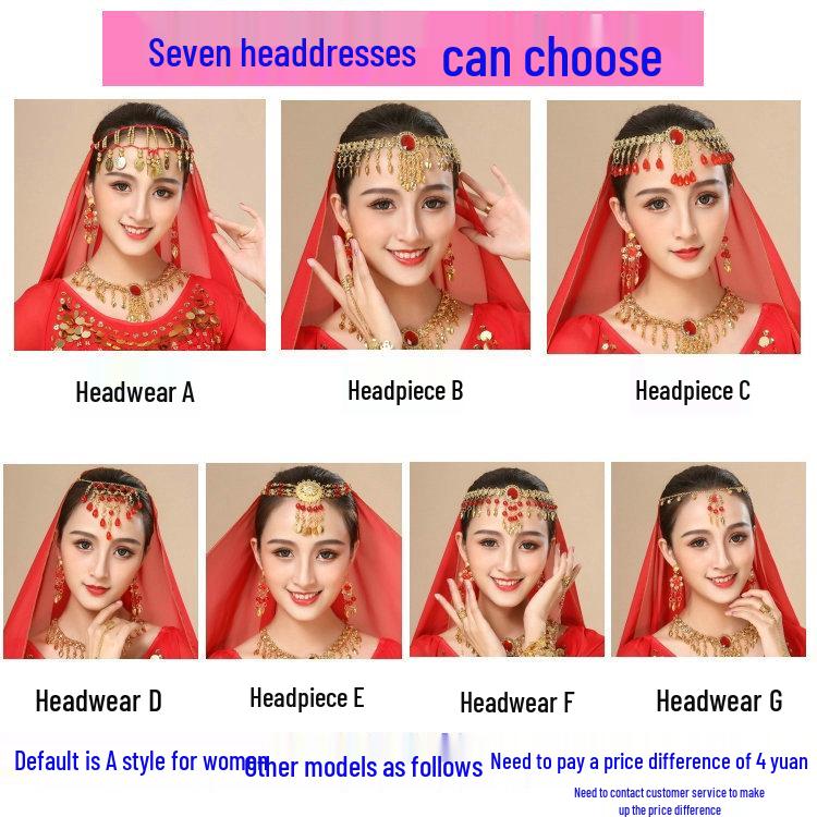 Costum Dans din Buric pentru Femei - Set Etnic de Performanță cu Fustă cu Mâneci Clopot