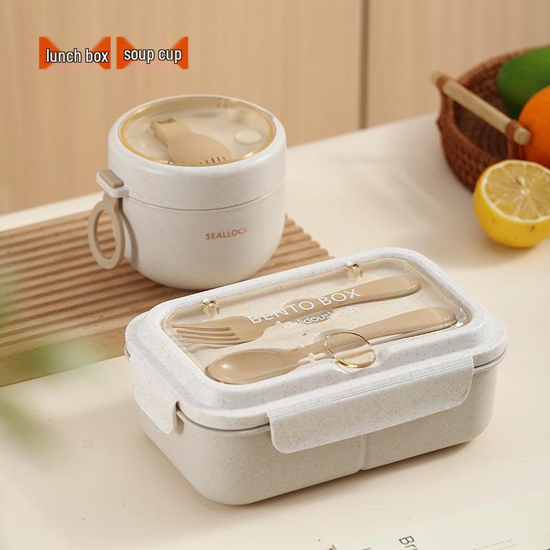 Minimalist Wheat Straw Bento Box – Microwaveable Lunch Box for Students & Office Workers