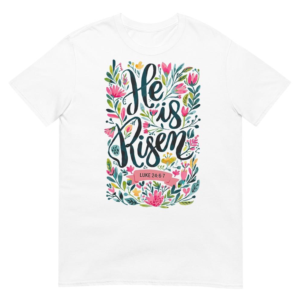 

Floral Religious He is Risen Christian Happy Easter T-Shirt L