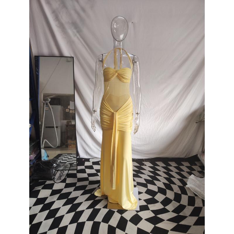 2026 Summer Women's Sheer Mesh Mermaid Gown, Adjustable Halter Neck Dress with Flowing Sash, Sexy Bodycon Evening Dress for Formal Parties