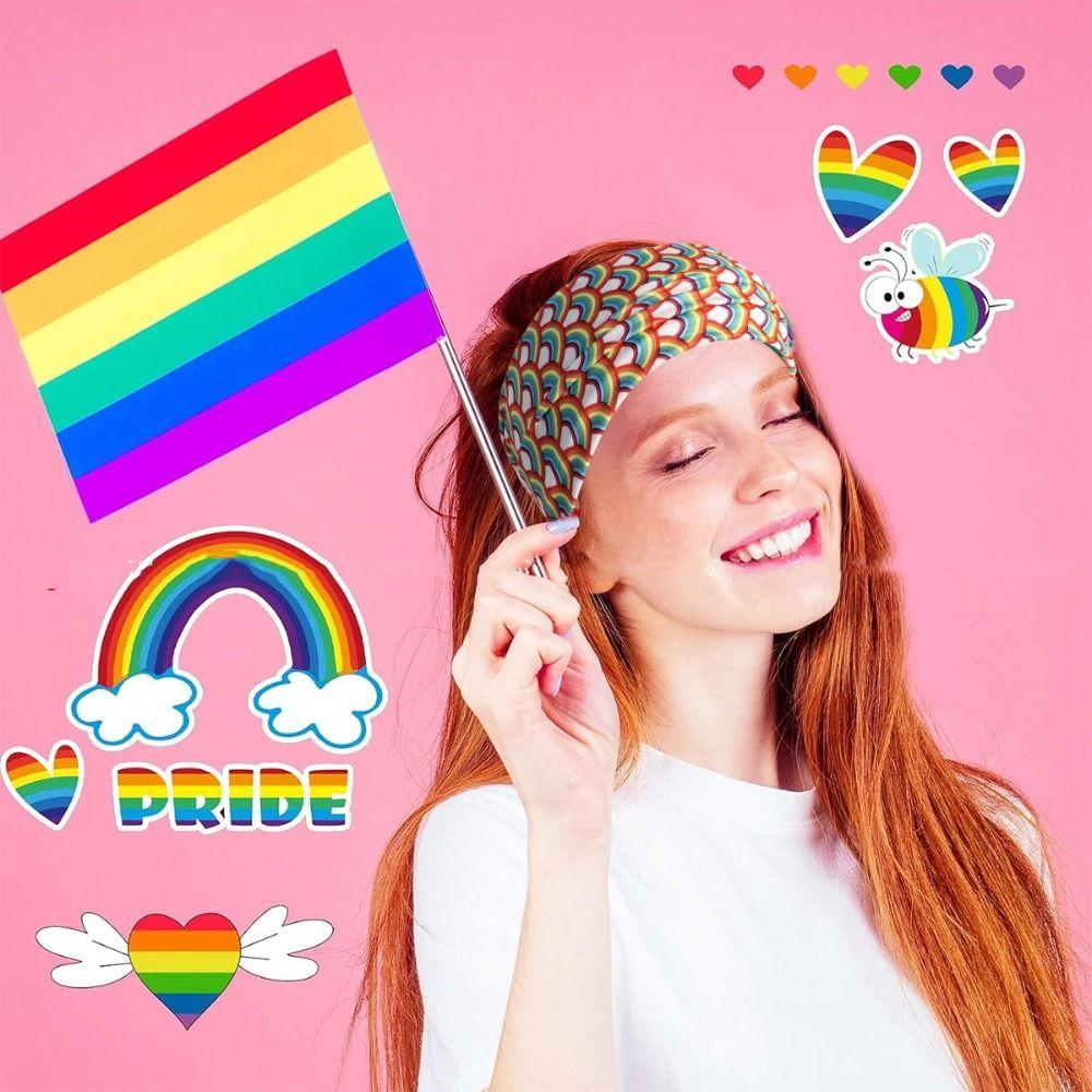 Sweat Absorbing Rainbow Elastic Headband Parade Sports Hairband Fashion Rainbow Headband  Kids