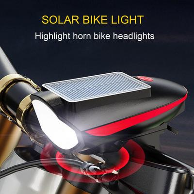 Solarbetriebenes Fahrradlicht, wasserdichter Fahrradscheinwerfer mit 120 Dezibel Hupe, hoher Helligkeit, 80 Meter sichtbarer Flutlichtbereich, USB