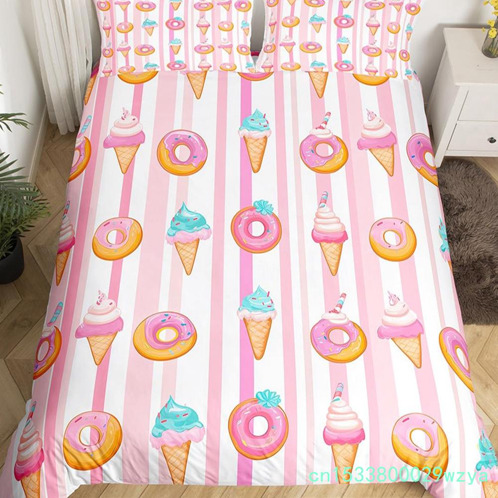 Donuts Bedding Duvet Cover Chocolate Doughnut Bedding Set Black White Comforter Cover Microfiber Whimsical Dessert Quilt Cover