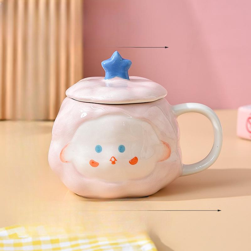 Cute Healing Ceramic Cup for Household Drinking Water Cartoon Creative Gift Children Mug Girl Couple with Lid Cup
