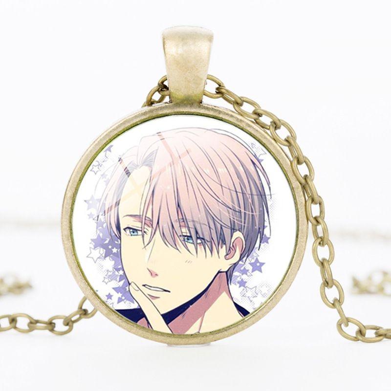 Round Acrylic Alloy Pendant Figure Pattern Necklace Unisex Chain