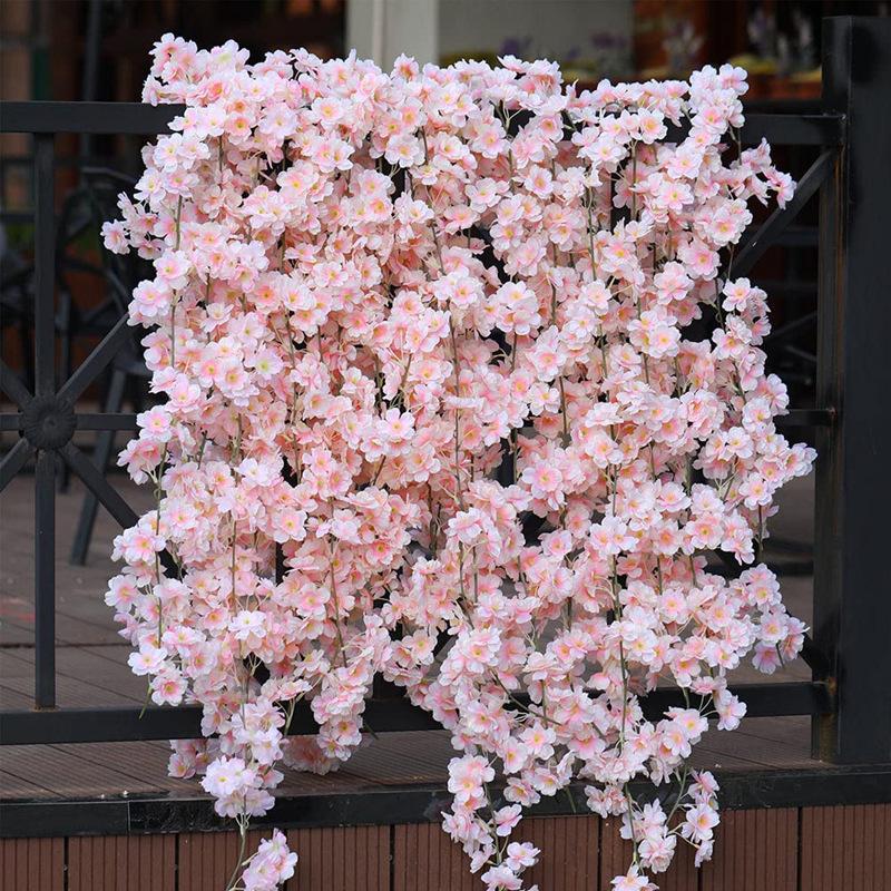 2Pcs Wedding Party Backdrop Diy Home Garden Decor 180Cm Artificial Cherry Blossom Garland Fake Flower Vine Wall Decoration