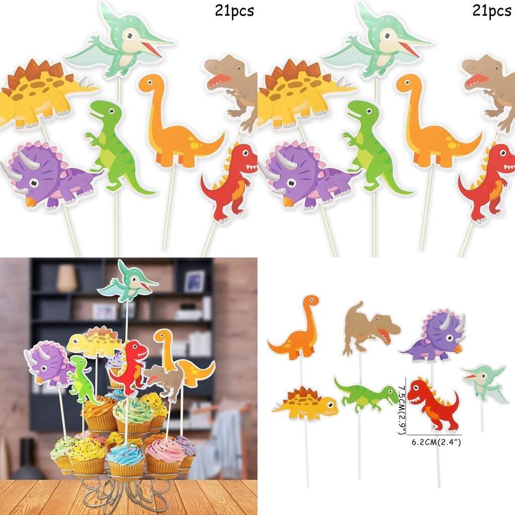 Dinosaur Dessert Flag Plugin Set 21pcs Paper Party Supplies For Celebration Events
