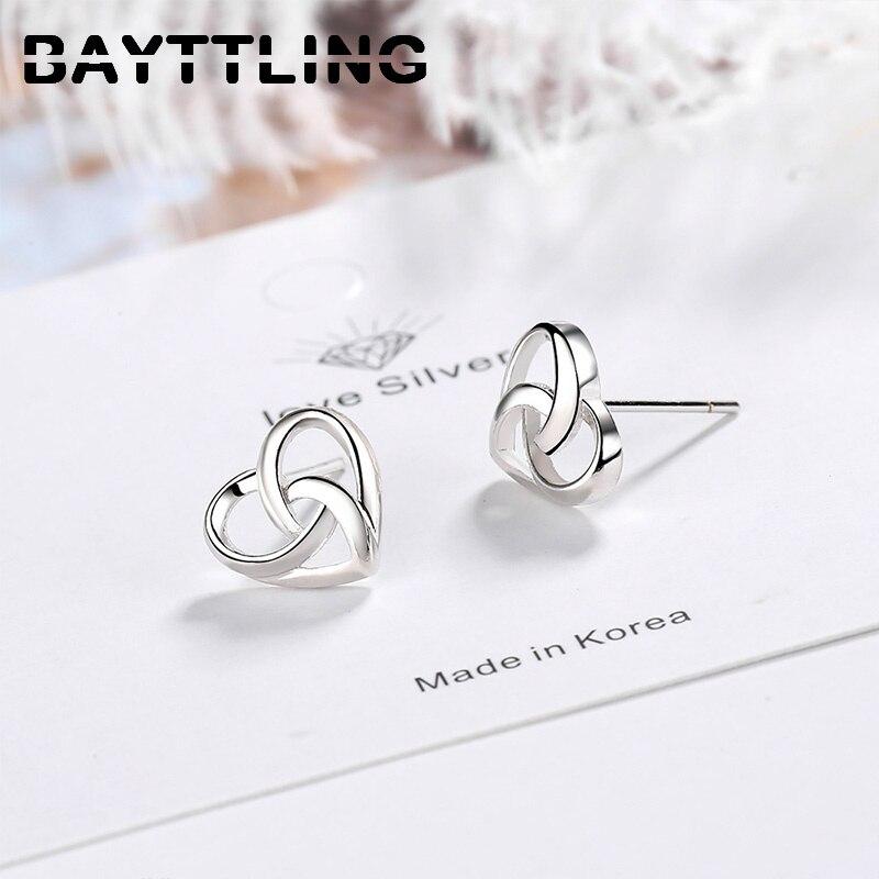 Bayttling 925 Sterling Silver Temperament Simple Heart -Shaped Stud Earrings For Women Fashion Jewelry Earrings