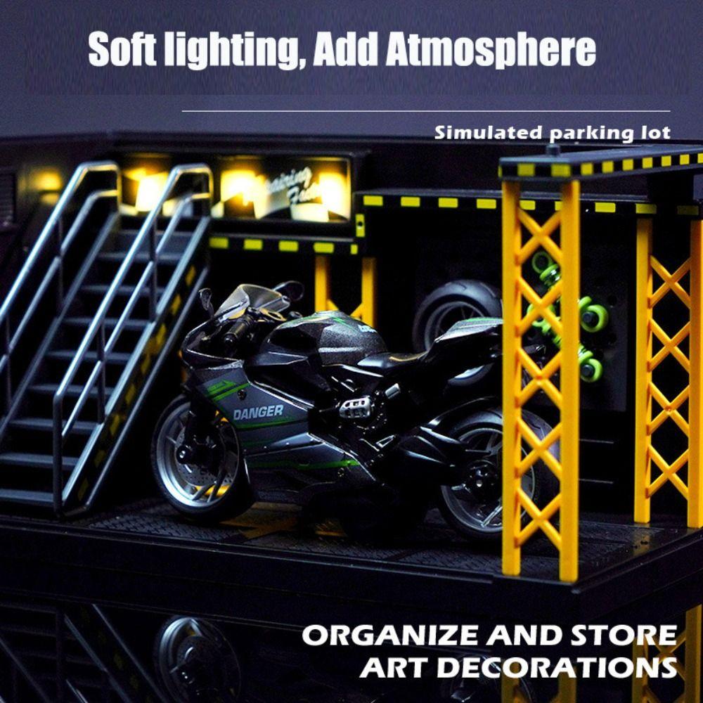 DlY Scene Car Garage Model Diecast Zinc Zinc Alloy Car Model Display Lighting Parking Lot  Kids Toy