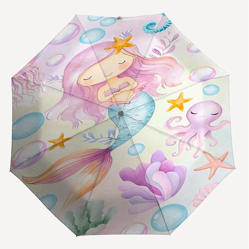 1PC Mermaid Octopus Umbrella-8-Rib Reinforced Portable Folding Travel Suitable for All Seasons Outdoor Daily Use-Z0455