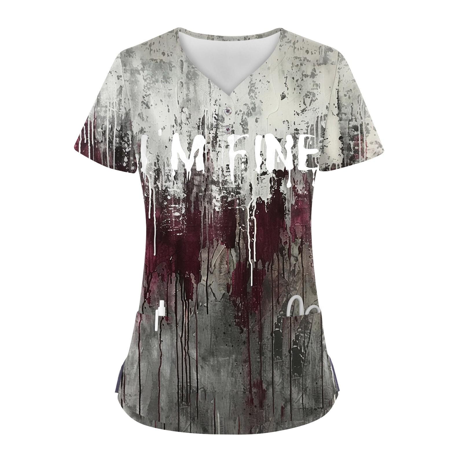 

Женские модные повседневные топы с V-образным вырезом на пуговицах и принтом на Хэллоуин, топы для кормящих мам, женские халаты, 2 кармана XXXXXL