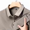 Men'S Striped Polo Shirt Short Sleeve T-Shirt Business Casual Medium Blue Lapel Half Sleeve Top