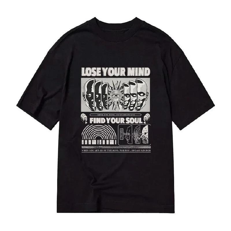 

Lose Mind Find Soul Printed Cotton T-shirt Summer Men s and Women s New Clothing Fashion High Quality Y2K T-shirt Street Wear XXXXXL чорний