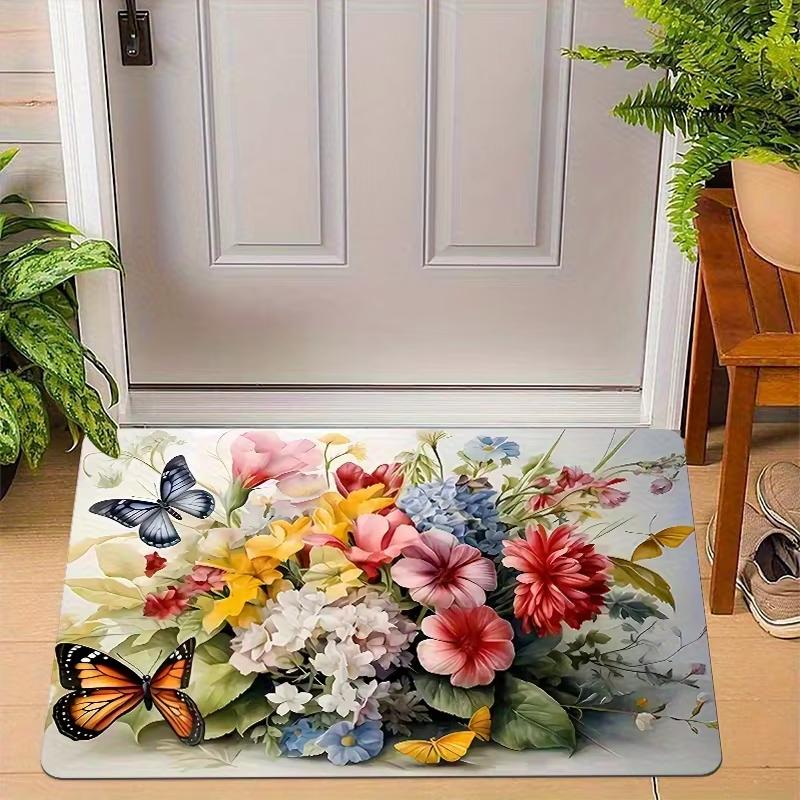 

VIKAMA Floral Butterfly Doormat Noise-Reducing Comfortable Soft Warm Entryway Doormat Bathroom Toilet Carpet Home Decor 40cm x 60cm