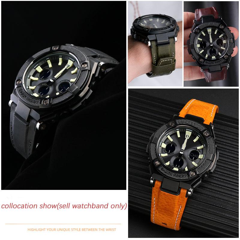 Genuine Leather Watch Strap For Casio G-SHOCK GST-210/W120L/S130L/S310 GST-B100 W300/400G Notched Men WatchBand 26mm Accessories