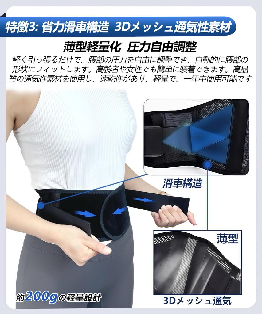 Flynow Lower Back Support Mesh Material x 2 Memory Double Compression Reduces Lower Back Relieves Sudden Lower Back Daily Back Pain Posture Back All