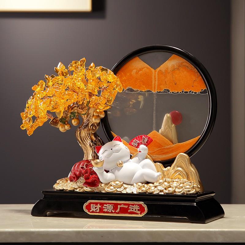 Resin Lucky Cat Money Tree Sand Art Decor Office Living Room TV Cabinet Bar Shelf Gift