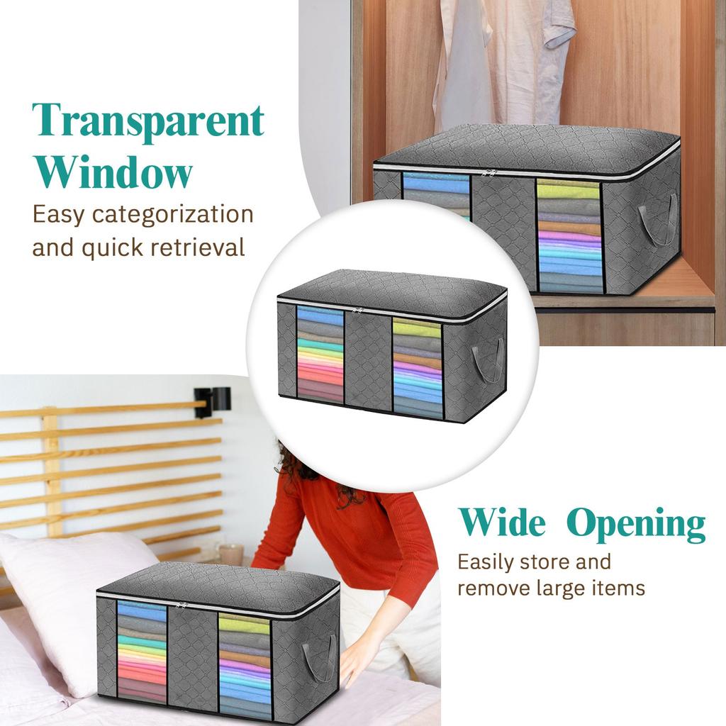90L Große Aufbewahrungstaschen, Faltbare Schrank-Organizer- und Aufbewahrungstaschen mit Griffen, Dickes Gewebe für Decken, Steppdecken, Kleidung, Bettzeug
