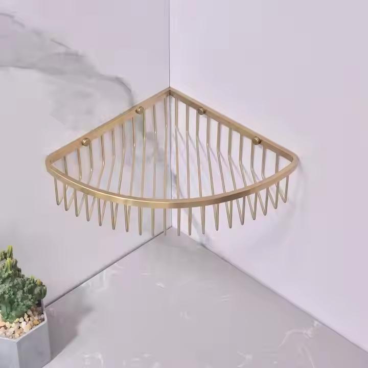 Hot Sale Wall Mounted Bathroom Corner Shelf Shower SUS304 Brushed Gold Bathroom Shelves
