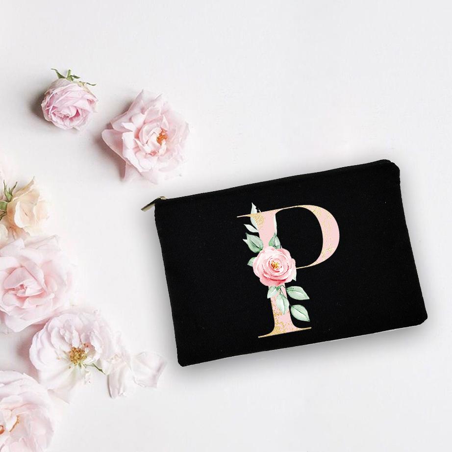 Bridesmaid Personalized White Makeup Bags Alphabet Flowers Bride Wedding Cosmetic Bag Toiletries Organizer Pouch Proposal Gifts