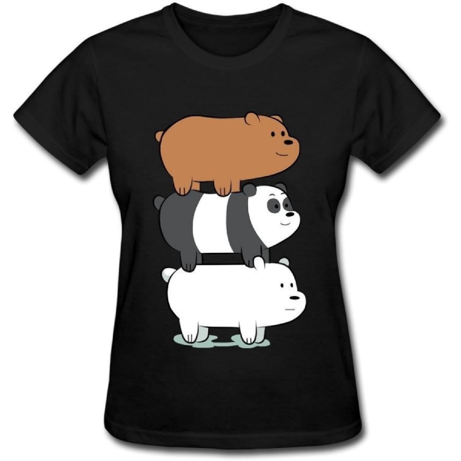 Прохладный день Женская футболка We Bare Bears с круглым вырезом Черная Размер L S
