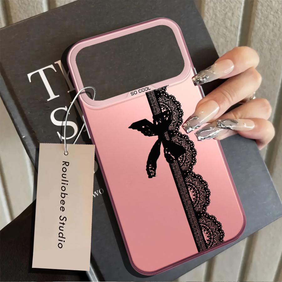 Back Phone Cover Case for iPhone 17 Pro Max XS 16 12 15 Plus 13 Pro 11 14 XR Air Retro Black Lace