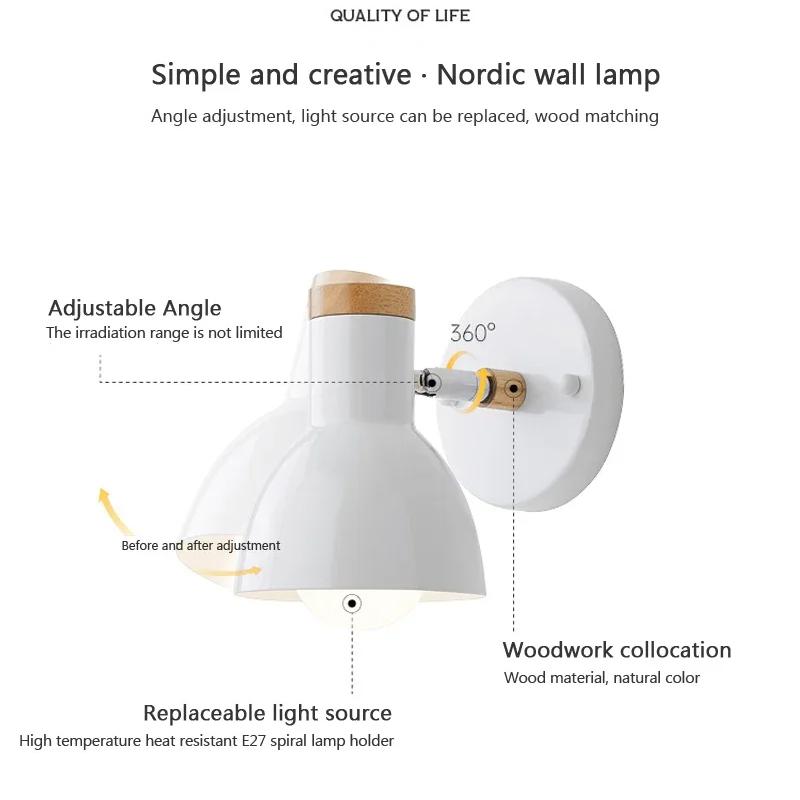 Nordic LED Wall Sconce Minimalist Iron with Switch E27 Wall Lamp For Bedroom Bedside Study Office Indoor Illumination Fixtures