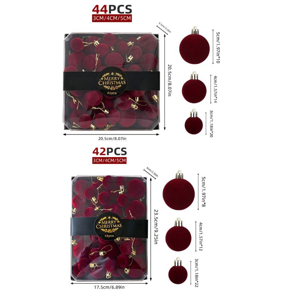 42/44pcs Wine Red Christmas Tree Hanging Balls Flocked Christmas Cake Box Xmas Tree Decor