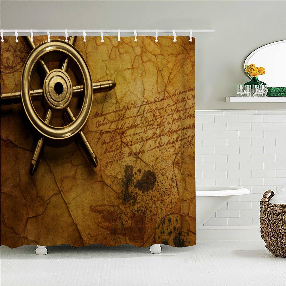 1 pcs Retro navigation sailboat printed shower curtain bathroom partition bathroom curtain with hooks home decorative curtain