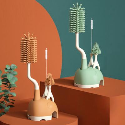 Sada silikonových kartáčků na dětské lahve se stojánkem, kartáč na čištění dětí, cestovní velikost, odtokový stojan, dlouhá rukojeť, 3 v 1, víceúčelový