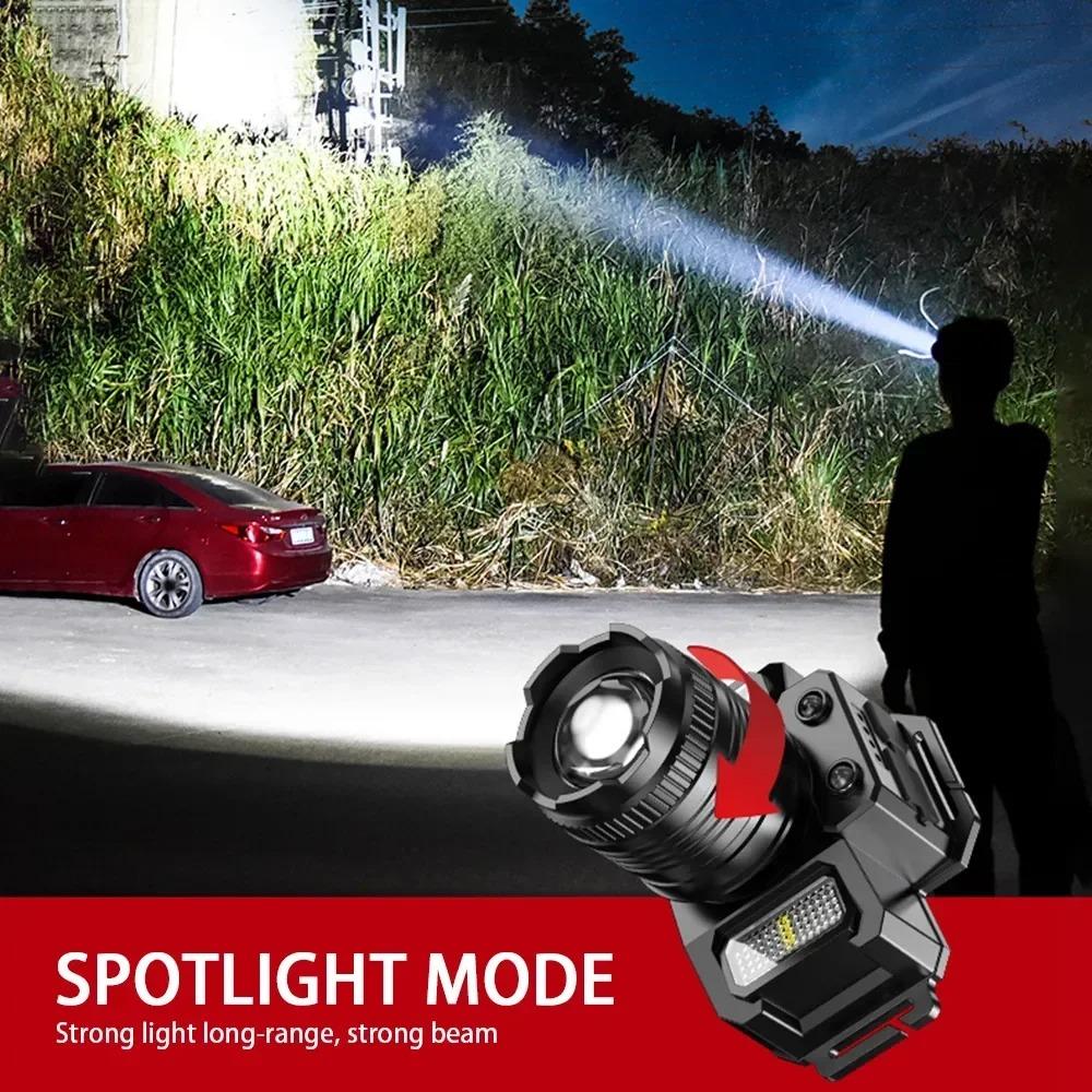 Powerful LED Motion Sensor Headlamp 18650 Rechargeable COB Headlight High Power Flashlight for Fishing Camping Hiking Running Outdoor Emergency