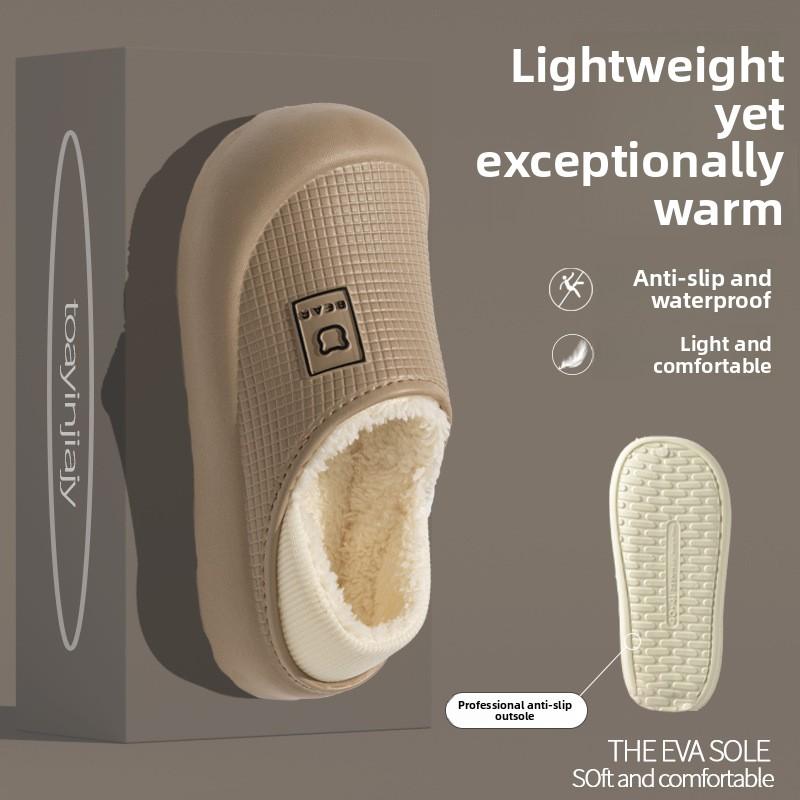 Cotton Slippers for Women, Winter Bag with Added Velvet for Indoor Warmth, Thick Soled Waterproof Down Cotton Shoes for Men, Suitable for Outdoor Wear