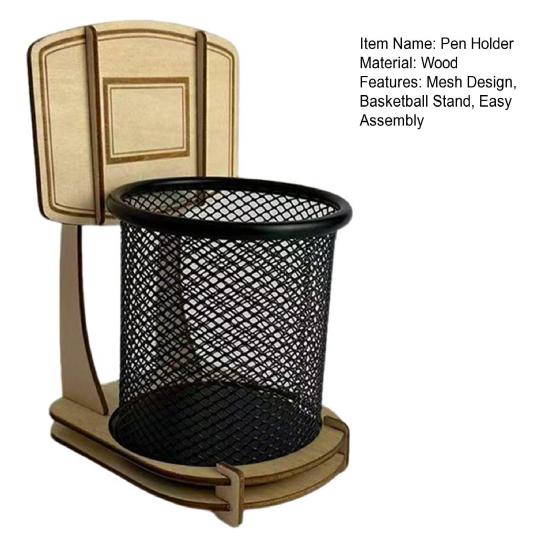 Basketball Pen Holder Metal Mesh Cup Desk Organizer Basketball Stand Style Pencil Holder Ruler Eraser Organizer