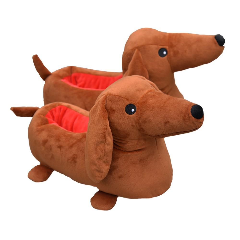 Dachshund Plush Slippers - Cozy Winter Bedroom Footwear