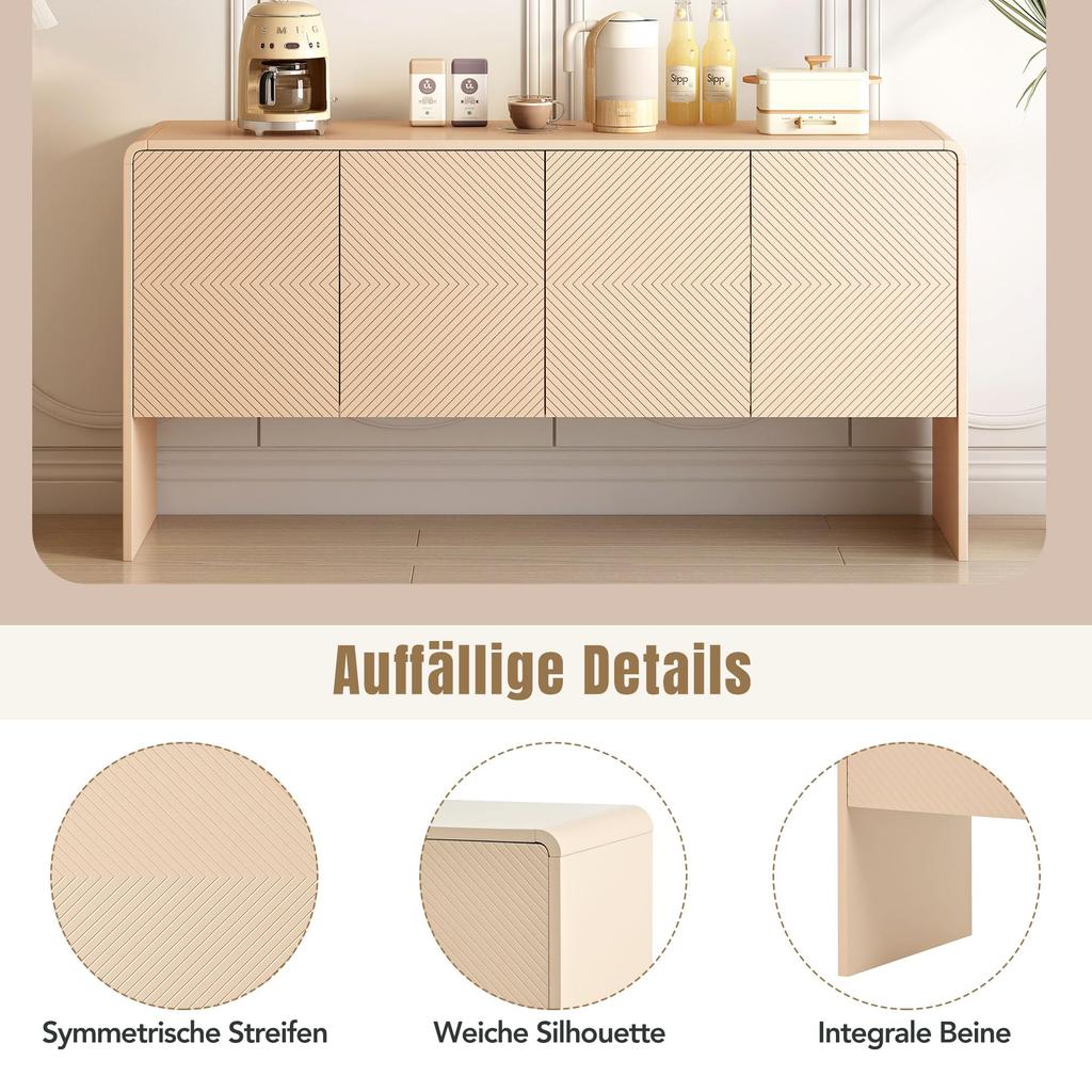 Sideboard Aufbewahrungsschrank, Moderne Schlichter Anrichte mit 4 Türen, Verstellbares Regal, Lagerschrank Beistellschrank
