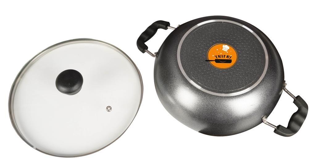Trifri Kadai Set with Cover Aluminium Cookware Lightweight Non,stick Indian Wok Cooking