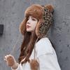 Retro thickened warm rhombus ear protection hat ins windproof Lei Feng hat personalized niche knitted hat female flying hat
