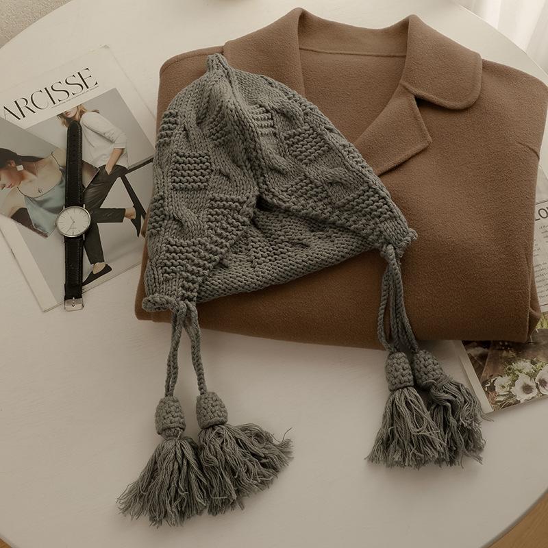 New Year's Red Christmas Hat Children's Winter Warm Wool Tassel Pullover Hat Handmade Knitted Ear Protector Japanese Tide