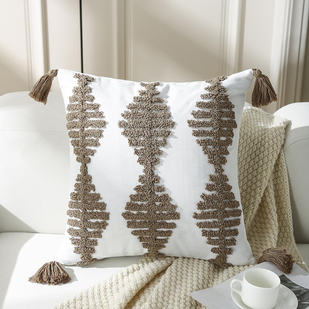Bohemian Pillow Cushion Cover Geometry Embroidered Tassel Embroidery 45x45cm Pillowcase Living Room Sofa Home Decor