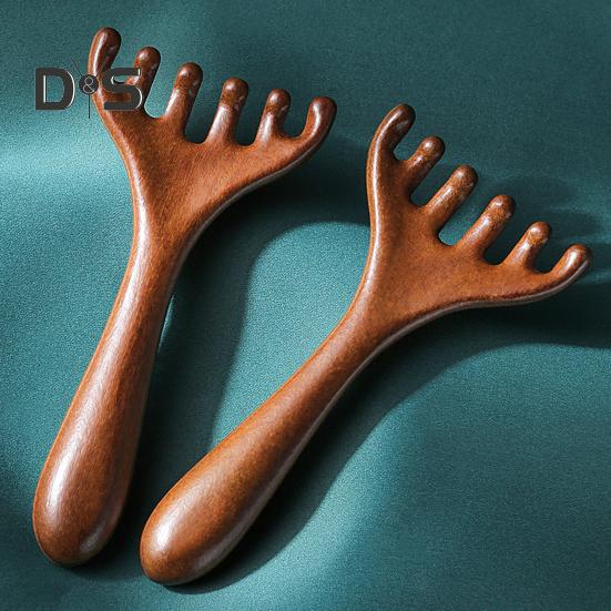 Pettine da Massaggio in Legno di Sandalo Manico Lungo Strumento per Massaggio Drenante Linfatico Tensione Muscolare Testa a Cinque Artigli Massaggio Punti di Agopuntura Strumento Gua Sha per Famiglia Anziani