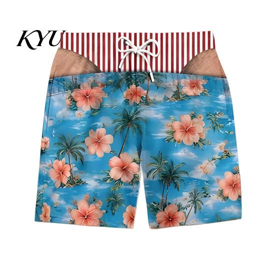 Comfortable Elastic Waist Shorts Funny Hairy Butt Shorts, Men Leg Illusion Beach Quick Dry Pool Swim Trunks with Pockets for Parties, Sports,