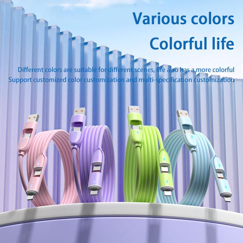 New Fast Charging Cable 4 in 1 Silicone Cable With 8 Pin/Type C/USB a Port High-speed Charger Wire For Samsung iPhone Huawei