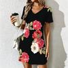 Summer Fashion Women's V Neck  Artistic Print Printed  Dress Sex Short Skirt Dresses