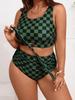 2026 European & American Plus Size Sexy Plaid Bikini - High Waist Tummy Control Two-piece Swimsuit