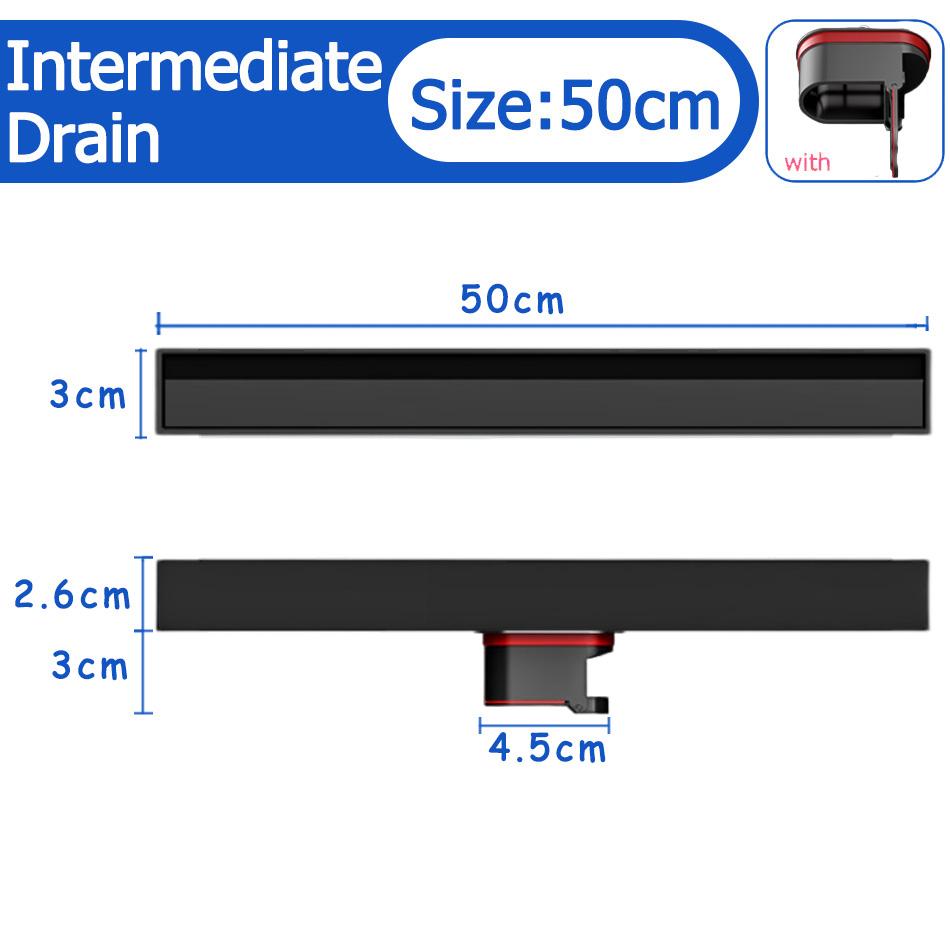 Bathroom Shower Floor Drain Black 304 Stainless Steel Rectangle Lavatory WC Long Linear Drainage Side Floor Drains 30 40 50cm