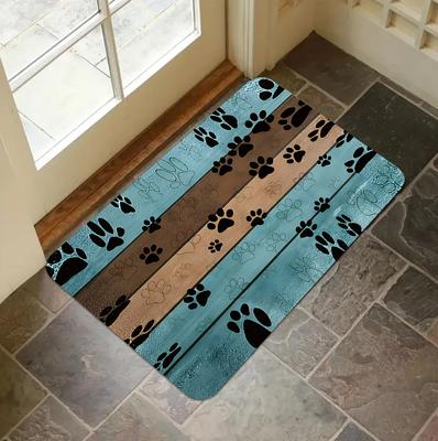 Adorable Dog Paw Print Wood Grain Floor Mat Non Slip Entryway Carpet for Living Room Kitchen Washable Outdoor Indoor Floor Mat