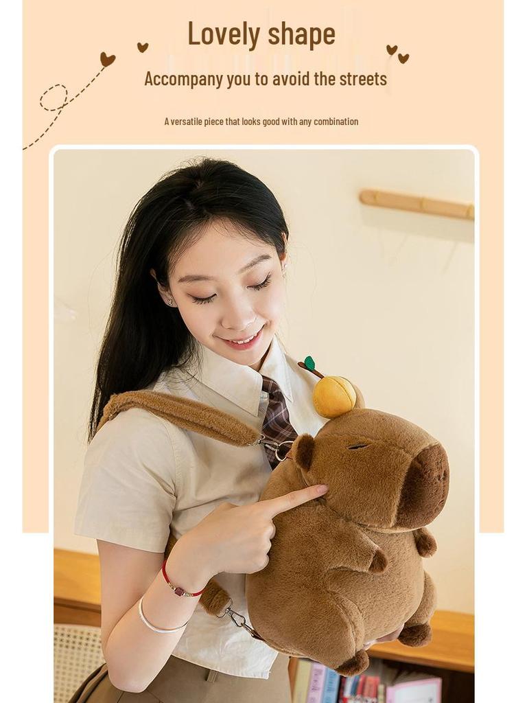 Trendy Capybara Plush Backpack for Girls: Stylish Student & Shopping Bag